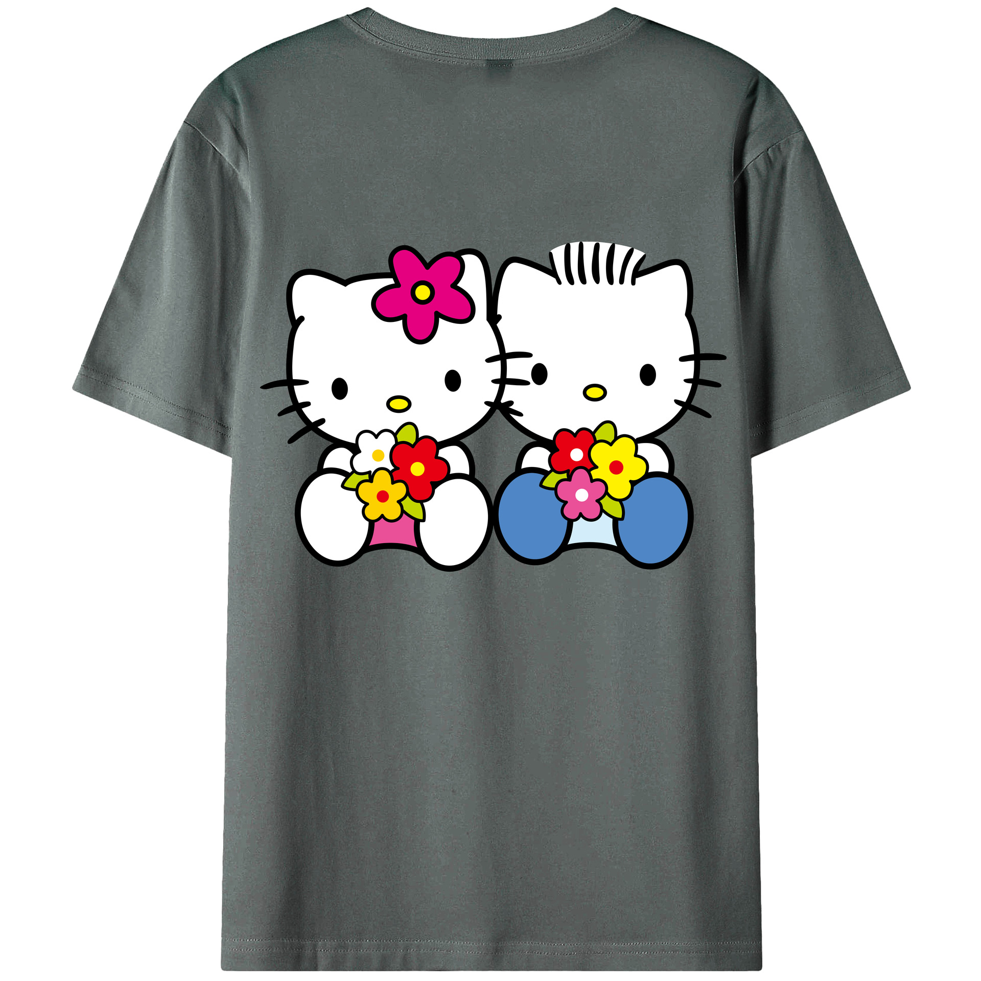 （画像用） Hello Kitty ハローキティ 綿100％ メンズ半袖Tシャツ（バックプリント） 通気性